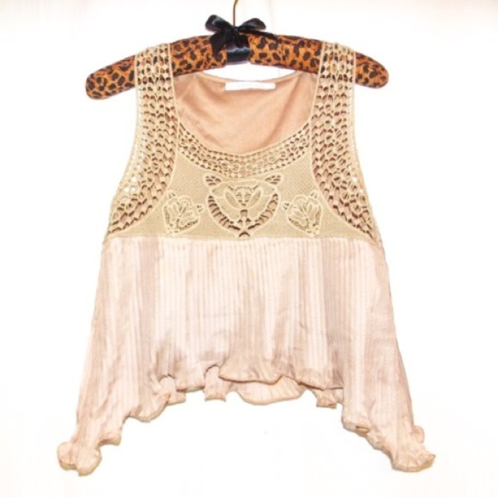 Boho gypsy crochet gold top blush festival flirty